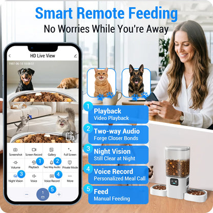 Frienhund Dual Camera Smart Pet Feeder – CHOOSE: with CAMERA / NO CAMERA, with 7L Dry Food Capacity, 1080P HD Monitoring, Night Vision,Slow Feed Mod, App Remote Control, Timed & Portion Feeding, Dual Stainless Steel Bowls for Multi-Pet Homes, Dual Bowls