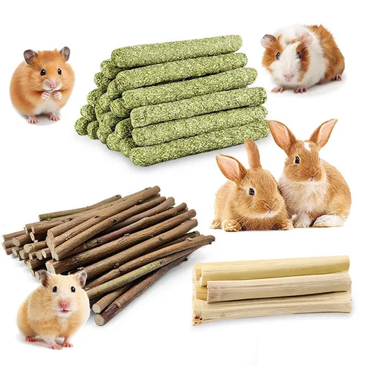 45 PCS Plant-Based High-Fiber Rabbit Molar Chew Sticks Set Pack - No Glue, Sweet Bamboo & Timothy Hay Mix, Digestion Aid, High Fiber for Healthy Gut, Helps Relieve Tension, Small Pet Treats for Rabbits