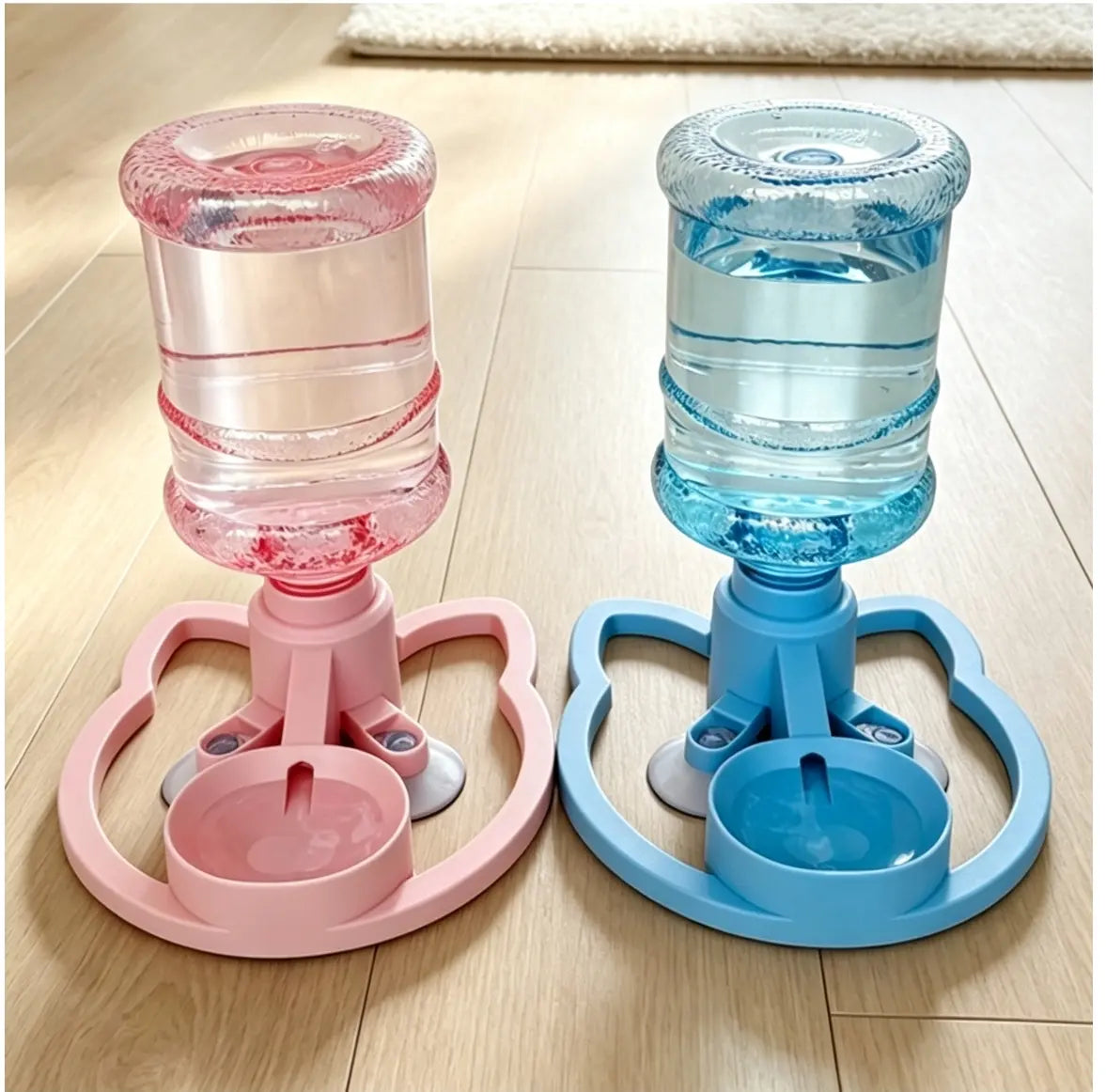 Gravity Auto-Refill Pet Water Dispenser with Water Bottle - Food-Grade ABS, No-Electric, Spill-Proof, Stable Bowl for Cats, Small Dogs, Keeps Clean Floors (Pink, Blue Options)