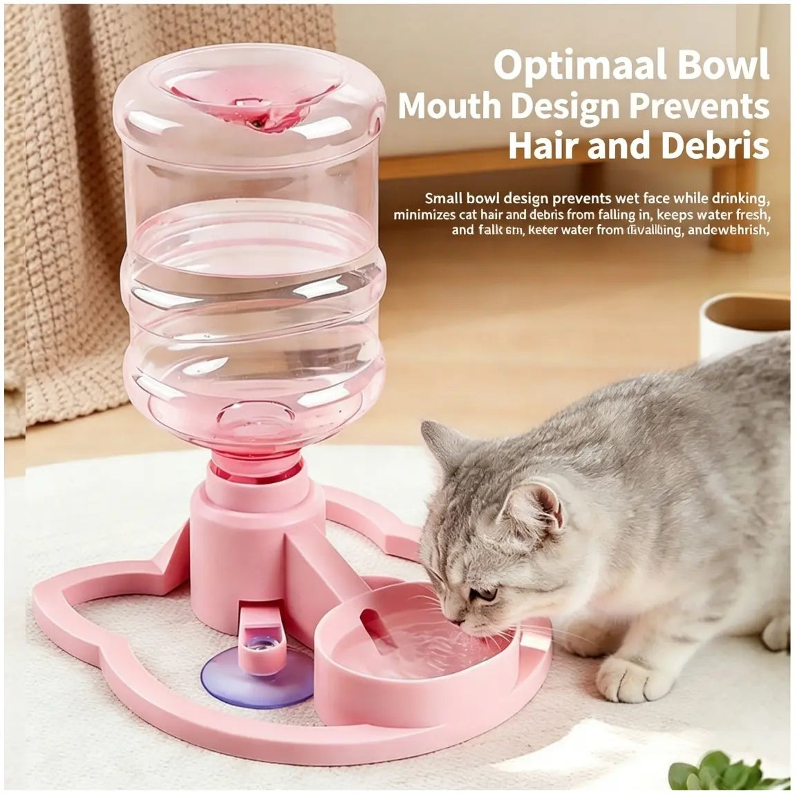 Gravity Auto-Refill Pet Water Dispenser with Water Bottle - Food-Grade ABS, No-Electric, Spill-Proof, Stable Bowl for Cats, Small Dogs, Keeps Clean Floors (Pink, Blue Options)