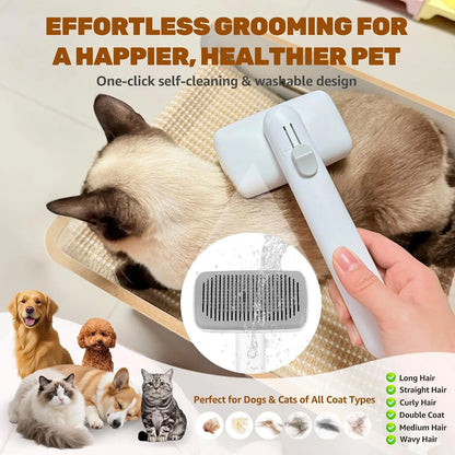 Self-Cleaning Deshedding Slicker Comb for Dogs and Cats - Universal One-Click Release Brush for Effective Shed Control and Easy Maintenance