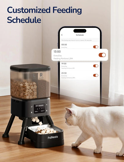 Palnests Smart 2-Hopper Automatic Pet Feeder - 4L Dry Food Dispenser with Stainless Steel Bowls, Dual-Band Wi-Fi Connectivity, Airtight Design, Mobile App Control, Timed Feeding, Dual Power Backup, and Low Food Alerts for Cats and Small to Medium Dogs