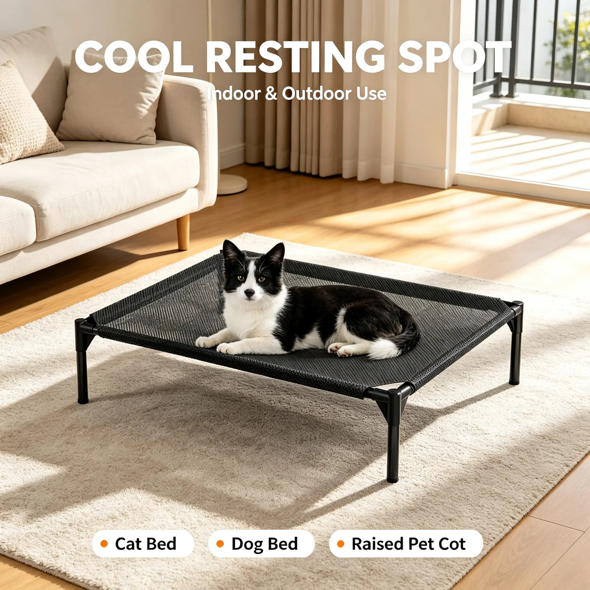 Classical Plain Elevated Cooling Pet Bed - Aluminum Frame, Breathable Mesh Design, Airflow Boost for Dogs & Cats, Comfy Human-Sized for Indoor-Outdoor Use