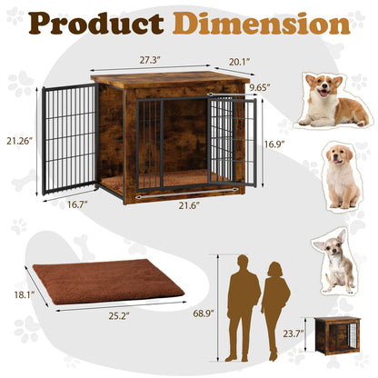 Heavy-Duty Wooden Dog Crate Side Table - Indoor Pet Furniture with Double Doors and Chew-Resistant Design for Small to Medium-Large Dogs