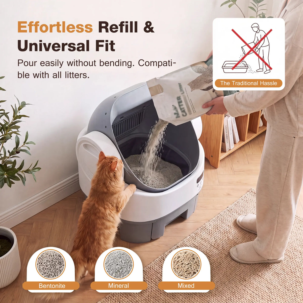 Alifuraha Smart Self-Cleaning Automatic Portable Litter Box - Open-Top, 3.5Lbs-22Lbs Cats, Large Capacity, App-Free & Plug-And-Play, 4-Layer Safety, Easy-Washable Drum, 15-Day Waste Hold, Scoop-Free, 3-Minute Deep Clean, Odor Control, Auto/Manual Modes