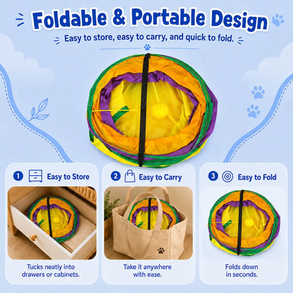 14-Way Interactive Cat Tunnel with Peek Holes and Ball - Foldable H-Shape Play Tunnel for Indoor Cats, Rabbits, Ferrets, and Small Pets