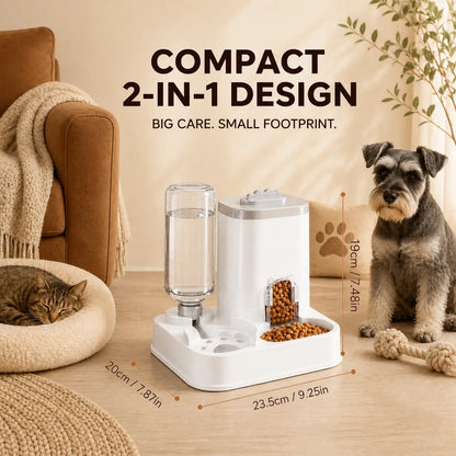 PAWSURD 2-in-1 Automatic Gravity Pet Feeder and Fresh Water Dispenser, Adjustable Food Flow, No Power Required, Perfect for Home and Short Trips, Suitable for Cats and Small Dogs