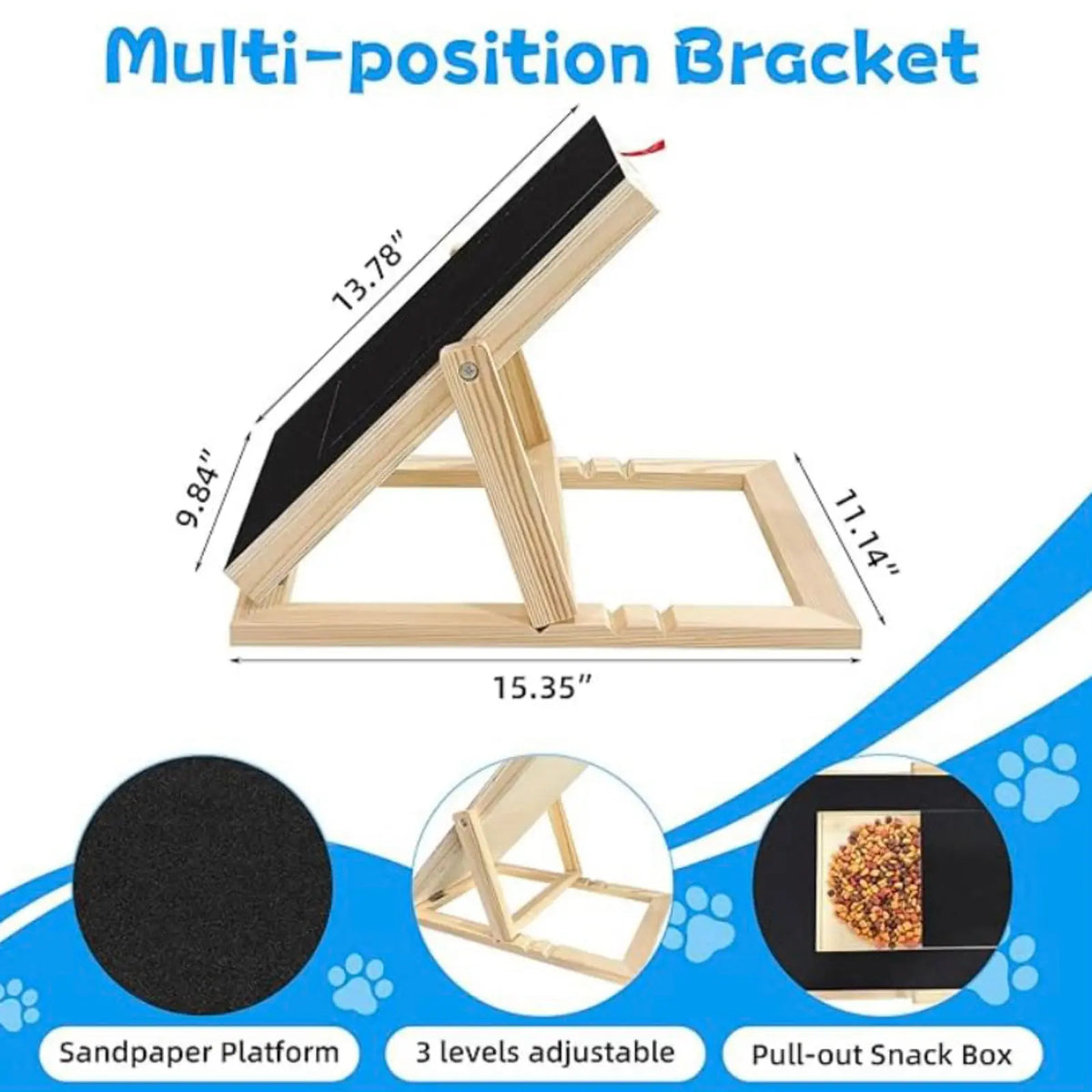 Dog Nail Scratch Board with Treat Drawer - Durable Wooden Nail Filing Pad for All Breeds (Adjustable)