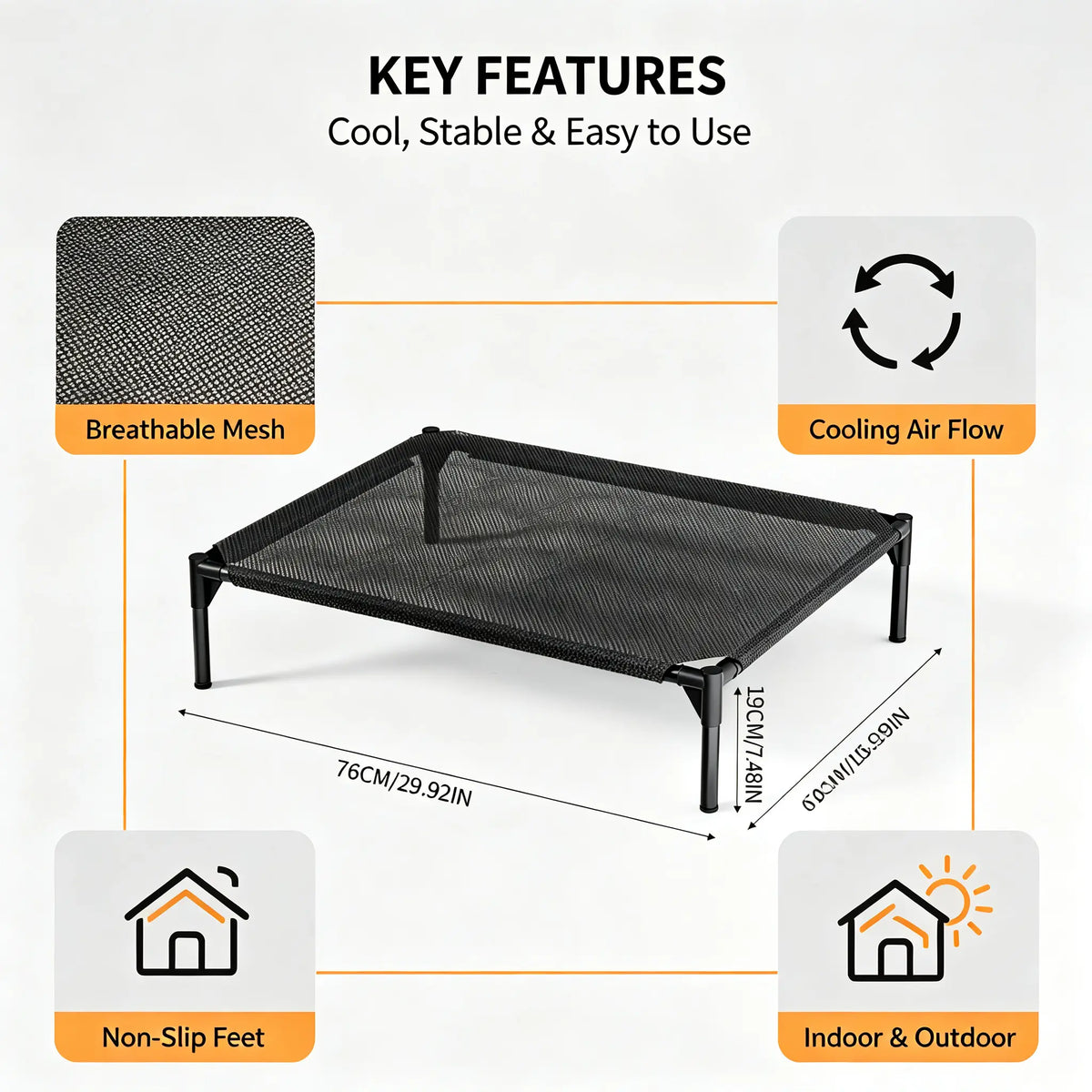 Classical Plain Elevated Cooling Pet Bed - Aluminum Frame, Breathable Mesh Design, Airflow Boost for Dogs & Cats, Comfy Human-Sized for Indoor-Outdoor Use