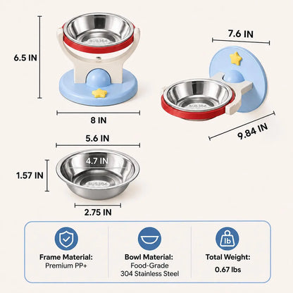 Elevated Stainless Steel Cat Bowl - 2-in-1 Wall-Mount or Floor-Standing Design, Neck-Friendly, Robot Vacuum Compatible, Easy to Clean for Indoor Cats