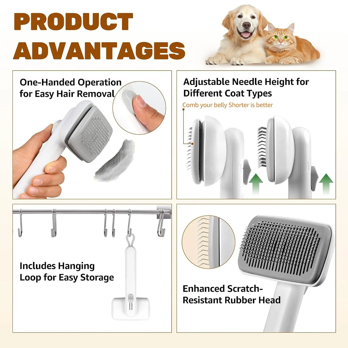 Self-Cleaning Deshedding Slicker Comb for Dogs and Cats - Universal One-Click Release Brush for Effective Shed Control and Easy Maintenance