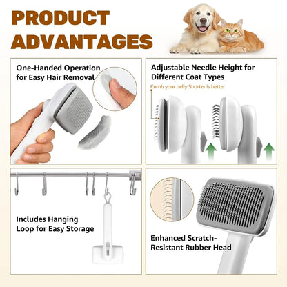 Self-Cleaning Deshedding Slicker Comb for Dogs and Cats - Universal One-Click Release Brush for Effective Shed Control and Easy Maintenance