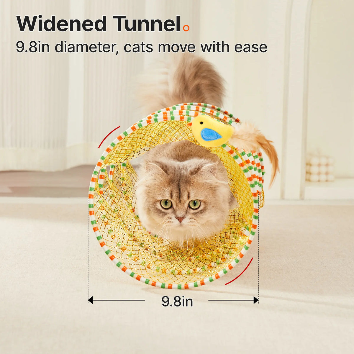 Potaroma Spiral Cat Tunnel Toy - Collapsible Flexible Spring Structure, Travel-Friendly Mesh Toy with Feather & Bell, 20 Inches Unfolded for Indoor Kittens, Bird-Enticing Accessory Supporting Mental Enrichment & Encouraging Gentle Movement