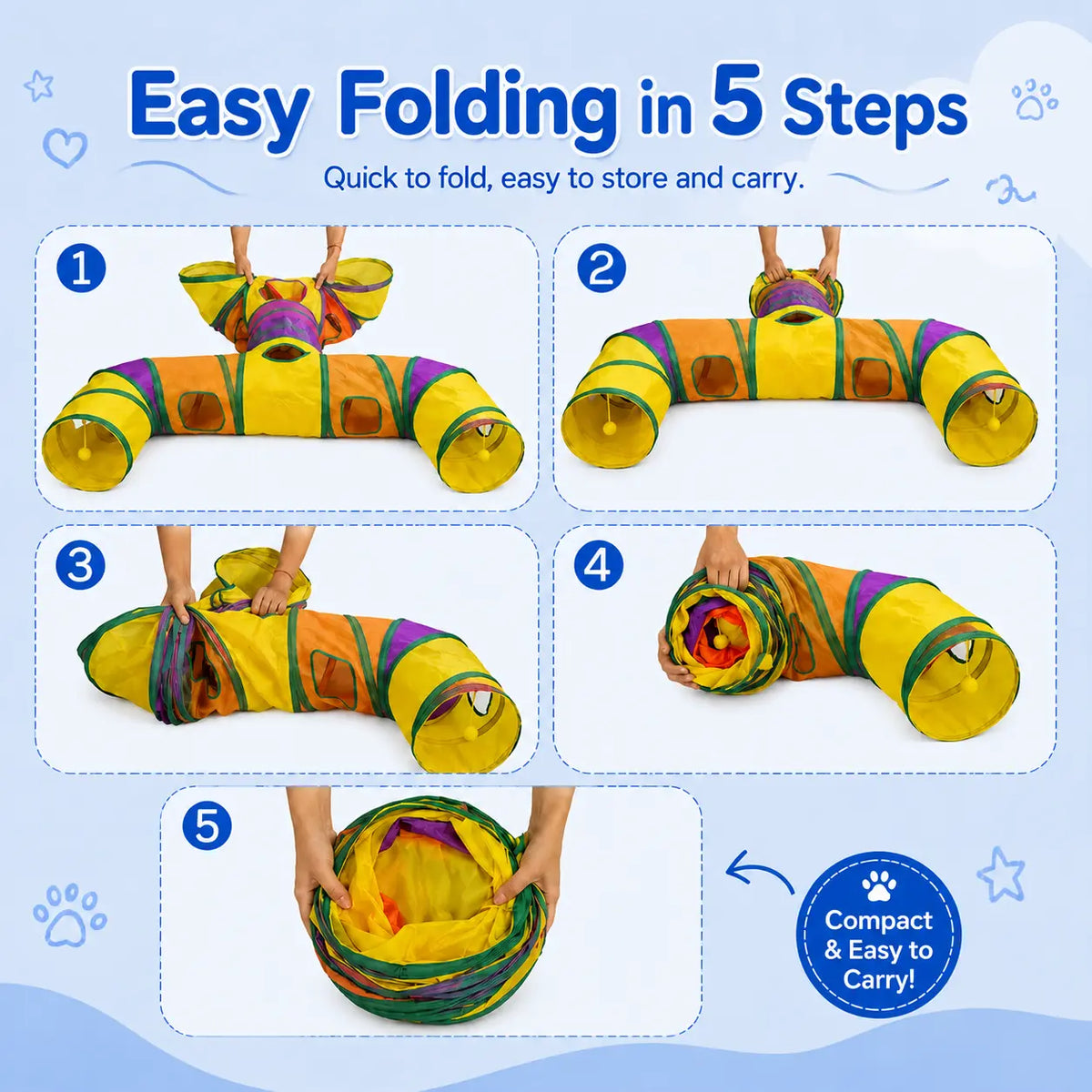 14-Way Interactive Cat Tunnel with Peek Holes and Ball - Foldable H-Shape Play Tunnel for Indoor Cats, Rabbits, Ferrets, and Small Pets