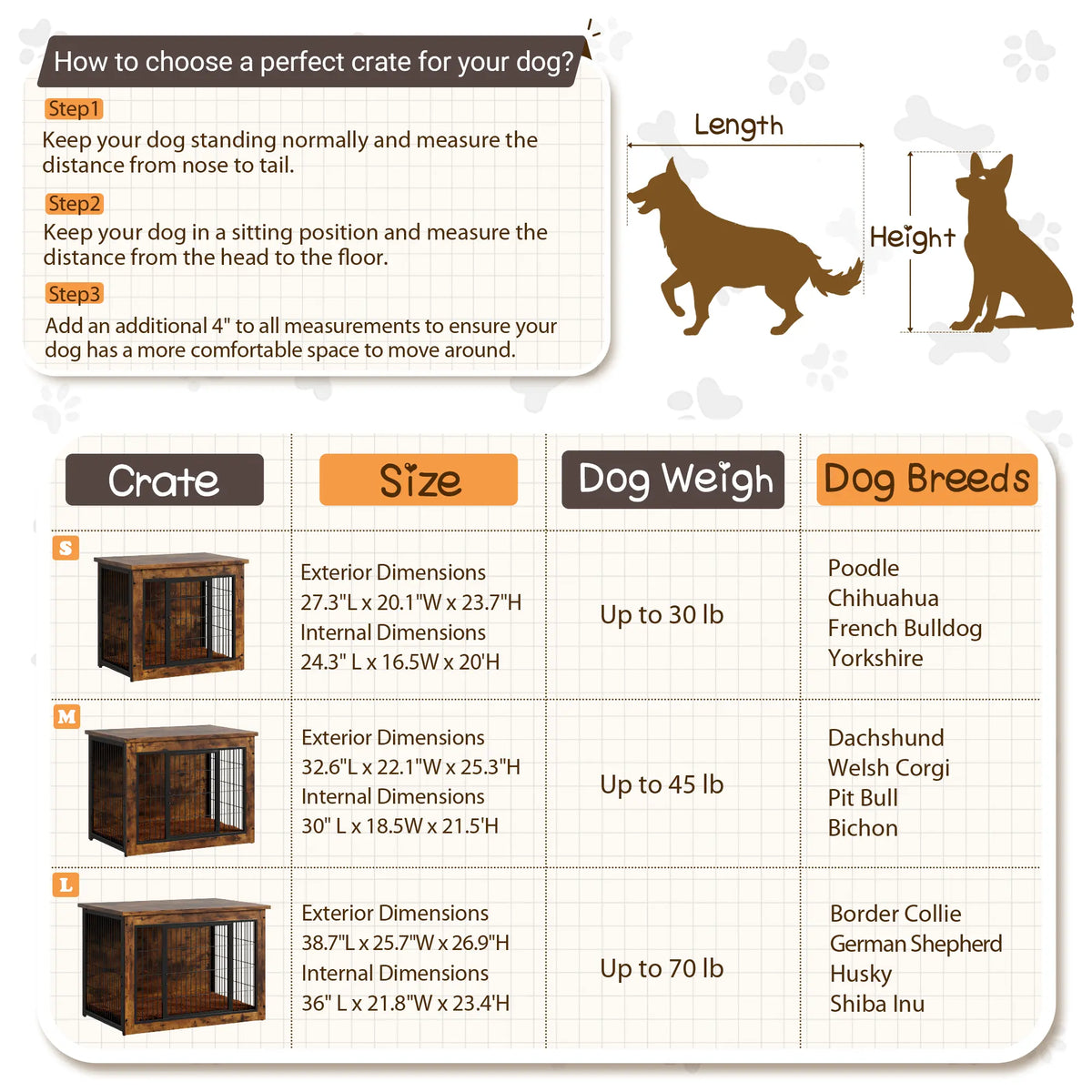 Heavy-Duty Wooden Dog Crate Side Table - Indoor Pet Furniture with Double Doors and Chew-Resistant Design for Small to Medium-Large Dogs