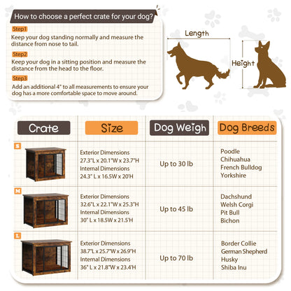 Heavy-Duty Wooden Dog Crate Side Table - Indoor Pet Furniture with Double Doors and Chew-Resistant Design for Small to Medium-Large Dogs