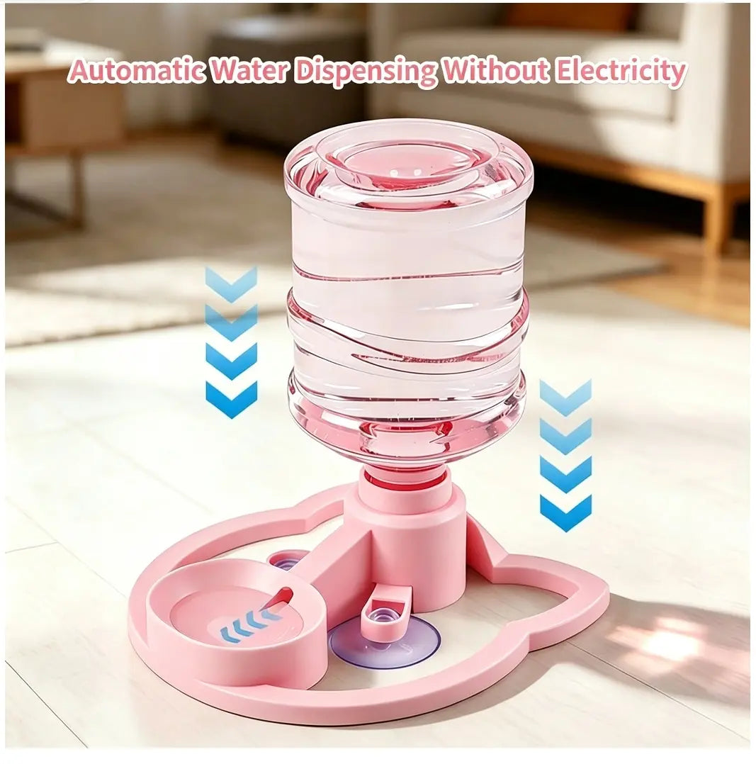 Gravity Auto-Refill Pet Water Dispenser with Water Bottle - Food-Grade ABS, No-Electric, Spill-Proof, Stable Bowl for Cats, Small Dogs, Keeps Clean Floors (Pink, Blue Options)