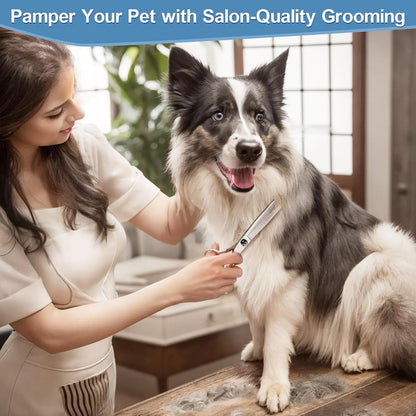Right-Handed 9-In-1 Professional Dog & Cat Grooming Scissors Kit - Precise Cut, Rounded Tips, Ergonomic Curved/Straight Thinning Shears, Hair & Nail Clipper, File, Steel Comb, Storage Case for Small/Medium Pets, Beginners Home DIY Grooming, Hair Nails
