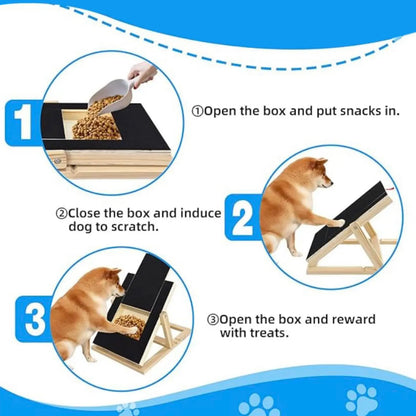 Dog Nail Scratch Board with Treat Drawer - Durable Wooden Nail Filing Pad for All Breeds (Adjustable)