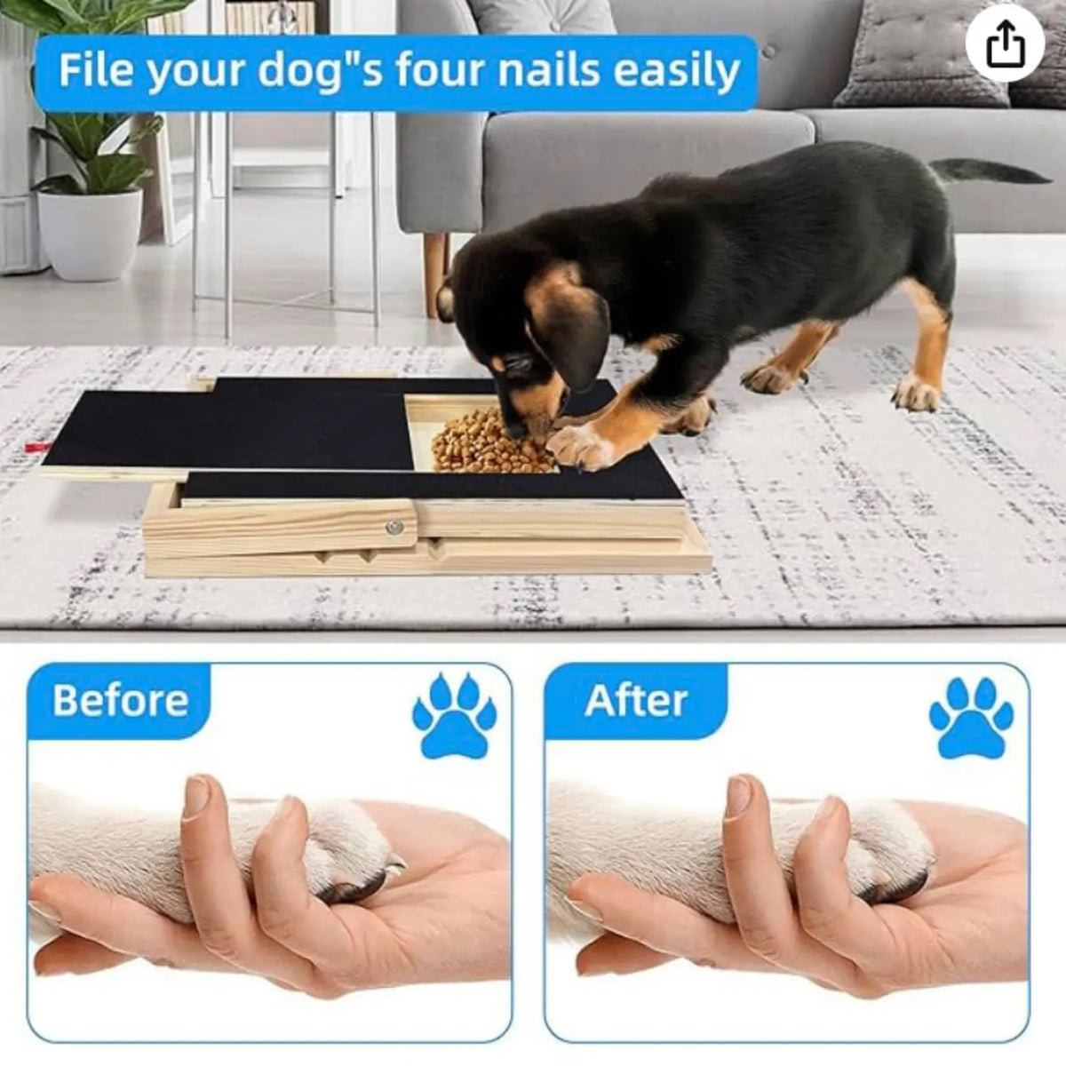 Dog Nail Scratch Board with Treat Drawer - Durable Wooden Nail Filing Pad for All Breeds (Adjustable)
