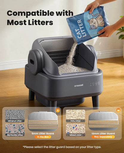 Sohochic Oneisall Smart Self-Cleaning Litter Box , Open-Top Easy Rinse Structure, APP Remote Control, 11L Big Waste Drawer for Adult Large Cats