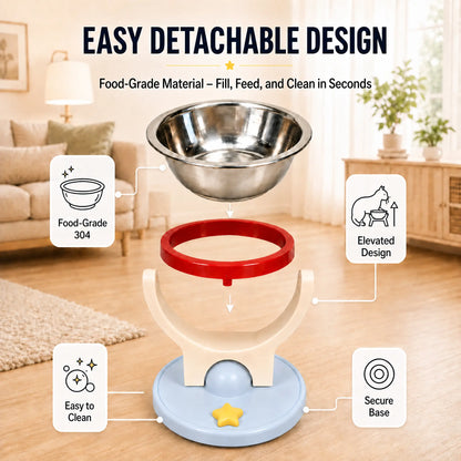Elevated Stainless Steel Cat Bowl - 2-in-1 Wall-Mount or Floor-Standing Design, Neck-Friendly, Robot Vacuum Compatible, Easy to Clean for Indoor Cats