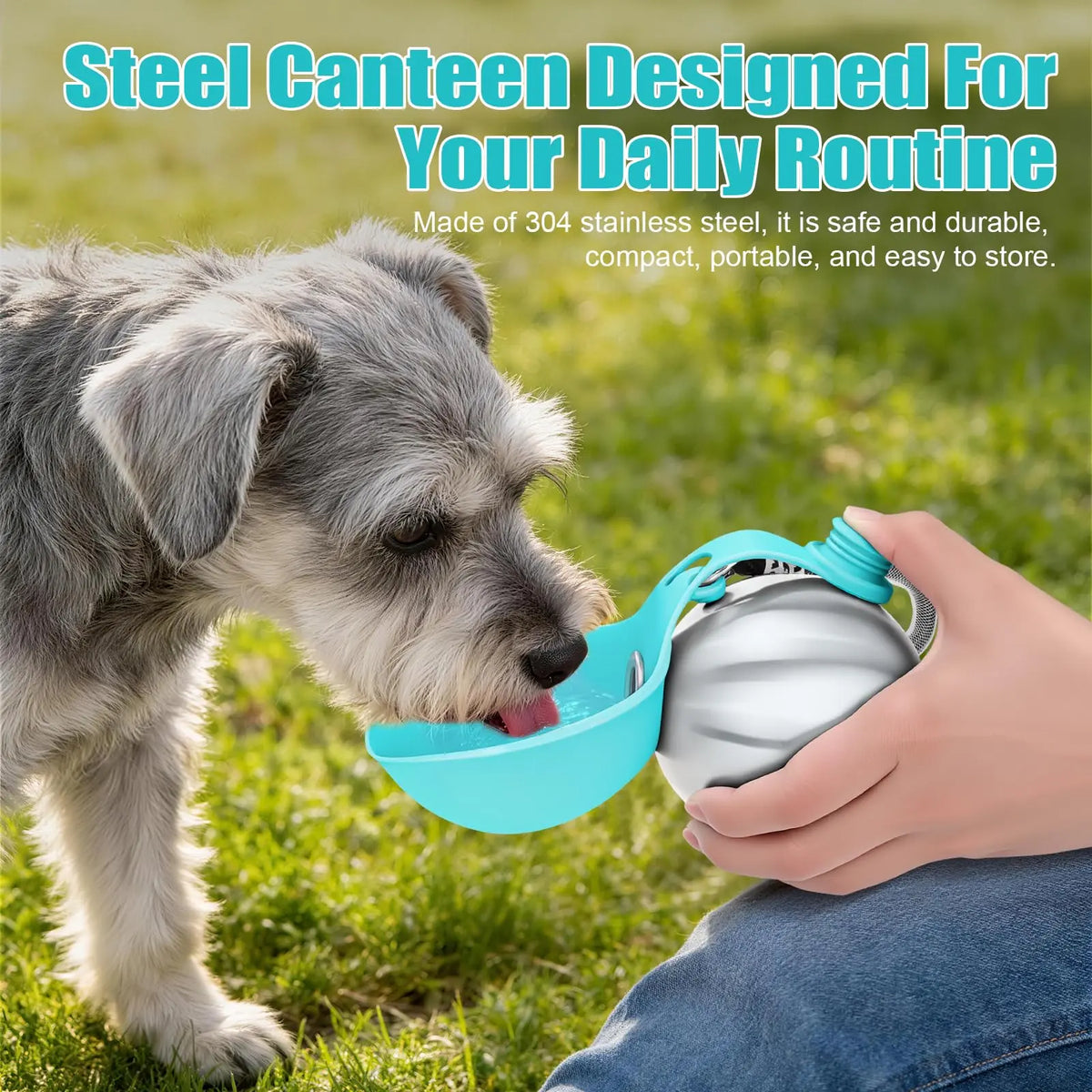 Lumikata 2-in-1 Portable Dog Water Bottle - 10oz Stainless Steel with Silicone Foldable Bowl, Leak-Proof Design for Small Dogs, Ideal for Walking and Feeding Supplies