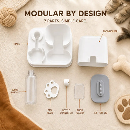 PAWSURD 2-in-1 Automatic Gravity Pet Feeder and Fresh Water Dispenser, Adjustable Food Flow, No Power Required, Perfect for Home and Short Trips, Suitable for Cats and Small Dogs