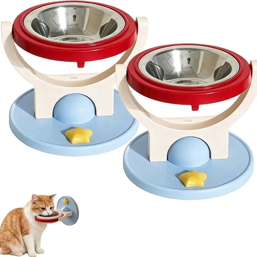 Elevated Stainless Steel Cat Bowl - 2-in-1 Wall-Mount or Floor-Standing Design, Neck-Friendly, Robot Vacuum Compatible, Easy to Clean for Indoor Cats