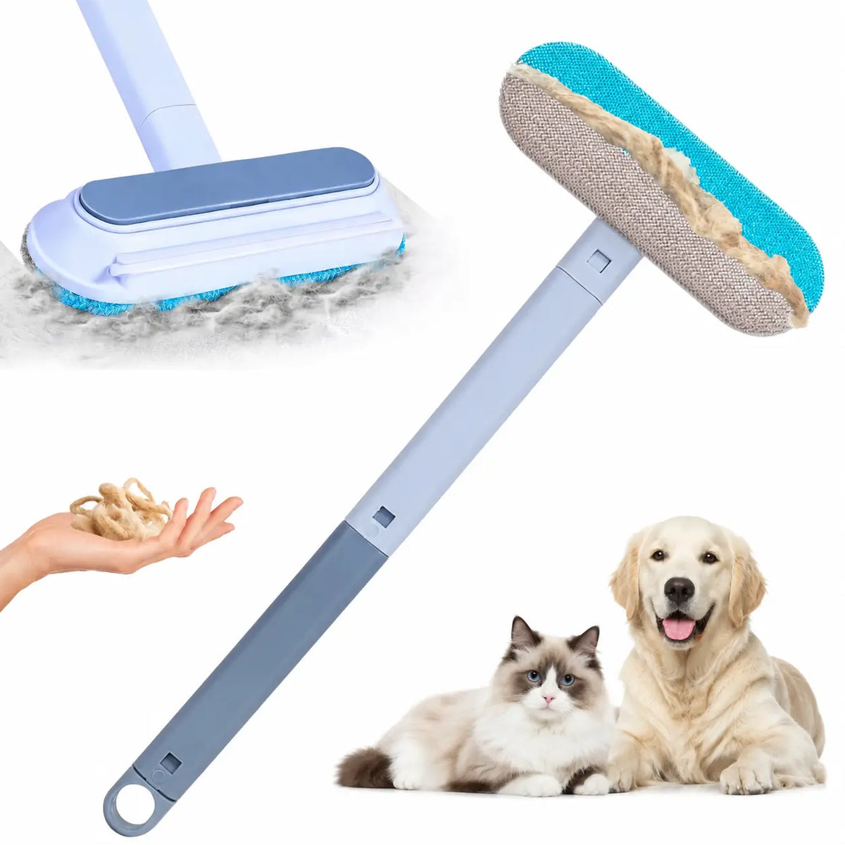 Upgraded Reusable Pet Hair Remover Brush - 17.3-In Extra-Long Handle Lint Cleaner for Dog & Cat Grooming Supplies, Couch, Bedding with Efficient Clean, Washable Design