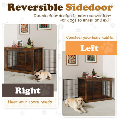 Heavy-Duty Wooden Dog Crate Side Table - Indoor Pet Furniture with Double Doors and Chew-Resistant Design for Small to Medium-Large Dogs