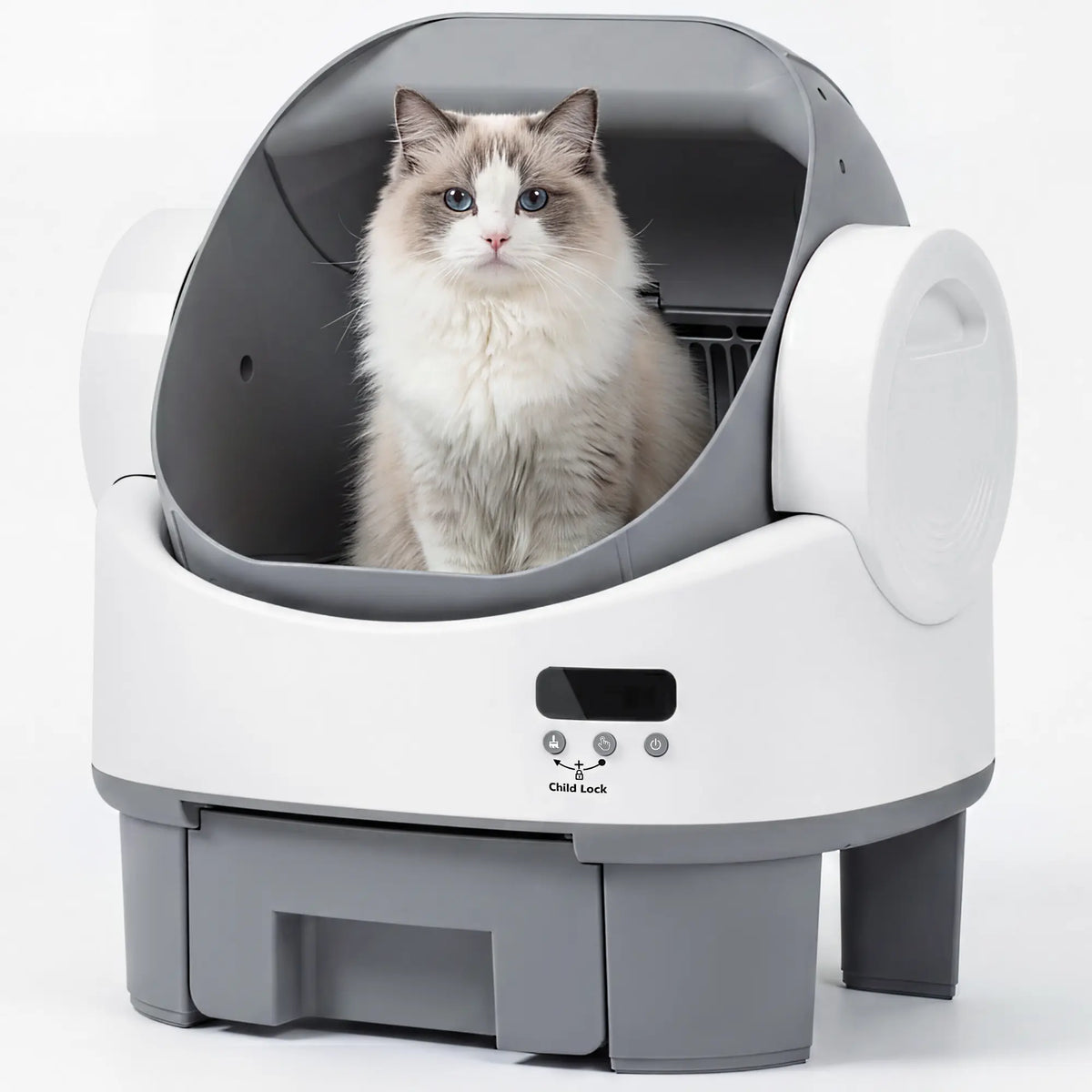 Alifuraha Smart Self-Cleaning Automatic Portable Litter Box - Open-Top, 3.5Lbs-22Lbs Cats, Large Capacity, App-Free & Plug-And-Play, 4-Layer Safety, Easy-Washable Drum, 15-Day Waste Hold, Scoop-Free, 3-Minute Deep Clean, Odor Control, Auto/Manual Modes