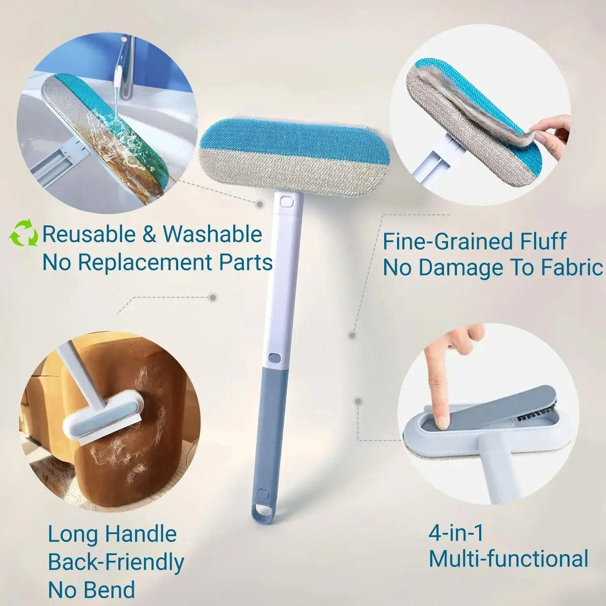 Upgraded Reusable Pet Hair Remover Brush - 17.3-In Extra-Long Handle Lint Cleaner for Dog & Cat Grooming Supplies, Couch, Bedding with Efficient Clean, Washable Design