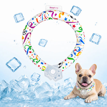 Reusable Pet Cooling Collar - TPU Eco-Friendly Customized Collar with Advanced Phase Change Material 64°F Ice Ring, No Condensation Sweat-Free Neck Wrap, Fast Freeze Instant Chill Panting Reduction for Small/Large Dogs, Summer Beach Trips