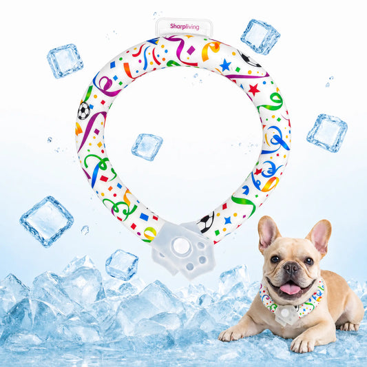 Reusable Pet Cooling Collar - TPU Eco-Friendly Customized Collar with Advanced Phase Change Material 64°F Ice Ring, No Condensation Sweat-Free Neck Wrap, Fast Freeze Instant Chill Panting Reduction for Small/Large Dogs, Summer Beach Trips