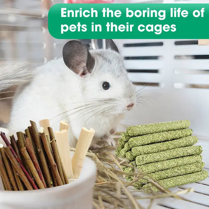 45 PCS Plant-Based High-Fiber Rabbit Molar Chew Sticks Set Pack - No Glue, Sweet Bamboo & Timothy Hay Mix, Digestion Aid, High Fiber for Healthy Gut, Helps Relieve Tension, Small Pet Treats for Rabbits
