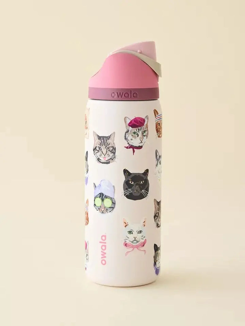 Owala Pink Cat Collage 32Oz Insulated Water Bottle with Adorable Cat Designs and Pink Lid for Hydration