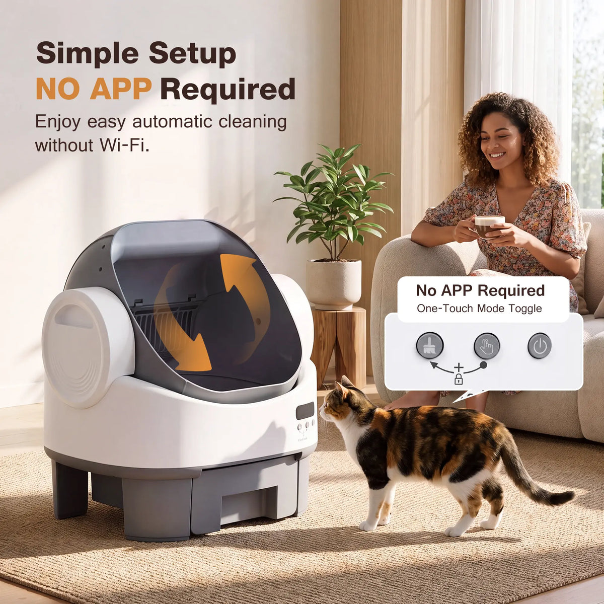 Alifuraha Smart Self-Cleaning Automatic Portable Litter Box - Open-Top, 3.5Lbs-22Lbs Cats, Large Capacity, App-Free & Plug-And-Play, 4-Layer Safety, Easy-Washable Drum, 15-Day Waste Hold, Scoop-Free, 3-Minute Deep Clean, Odor Control, Auto/Manual Modes