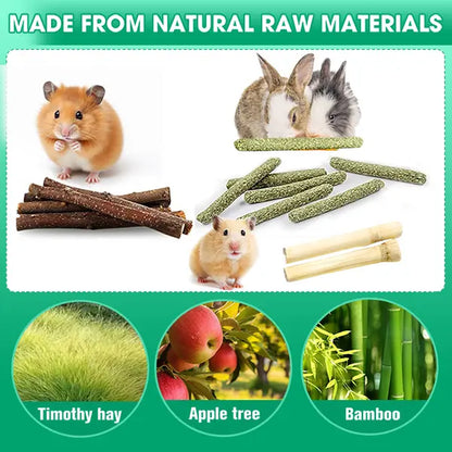 45 PCS Plant-Based High-Fiber Rabbit Molar Chew Sticks Set Pack - No Glue, Sweet Bamboo & Timothy Hay Mix, Digestion Aid, High Fiber for Healthy Gut, Helps Relieve Tension, Small Pet Treats for Rabbits