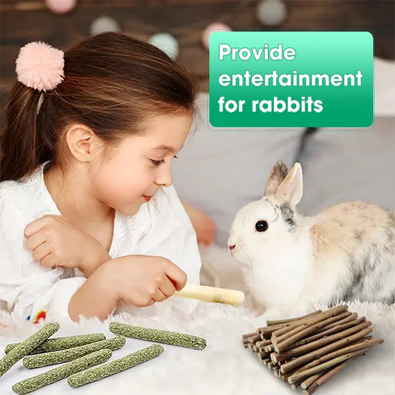 45 PCS Plant-Based High-Fiber Rabbit Molar Chew Sticks Set Pack - No Glue, Sweet Bamboo & Timothy Hay Mix, Digestion Aid, High Fiber for Healthy Gut, Helps Relieve Tension, Small Pet Treats for Rabbits