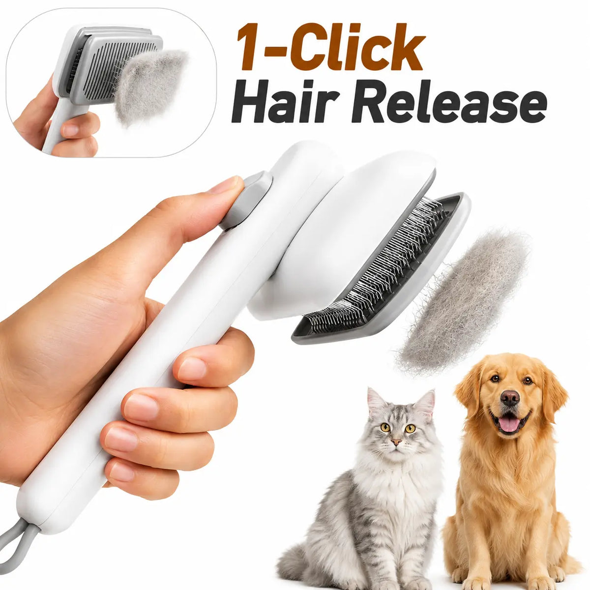 Self-Cleaning Deshedding Slicker Comb for Dogs and Cats - Universal One-Click Release Brush for Effective Shed Control and Easy Maintenance