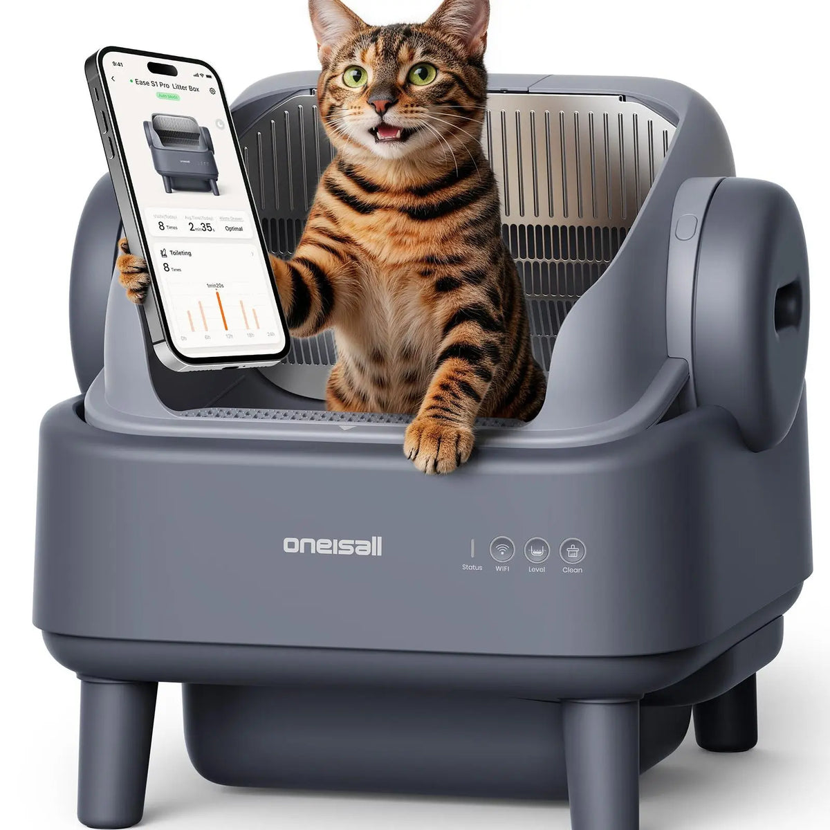 Sohochic Oneisall Smart Self-Cleaning Litter Box , Open-Top Easy Rinse Structure, APP Remote Control, 11L Big Waste Drawer for Adult Large Cats