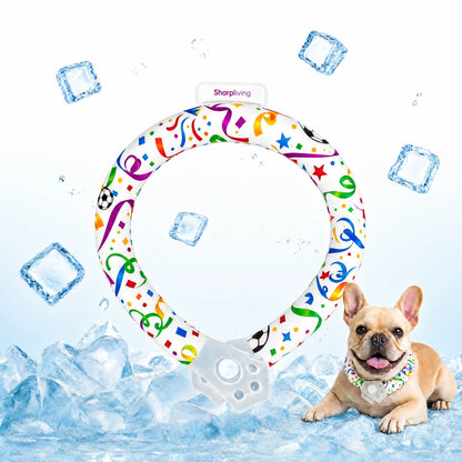 Reusable Pet Cooling Collar - TPU Eco-Friendly Customized Collar with Advanced Phase Change Material 64°F Ice Ring, No Condensation Sweat-Free Neck Wrap, Fast Freeze Instant Chill Panting Reduction for Small/Large Dogs, Summer Beach Trips