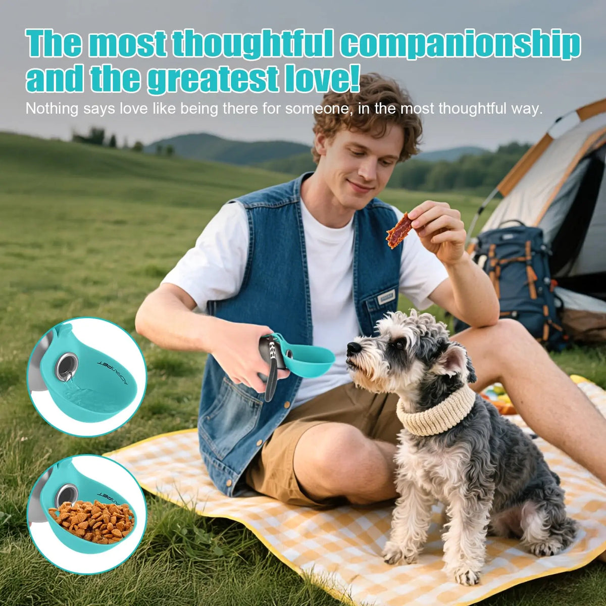 Lumikata 2-in-1 Portable Dog Water Bottle - 10oz Stainless Steel with Silicone Foldable Bowl, Leak-Proof Design for Small Dogs, Ideal for Walking and Feeding Supplies