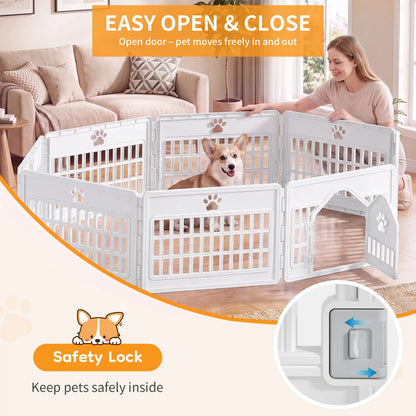 Sweetcrispy S Plastic Panel Dog Playpen - Pet Enclosure with Multiple Panel Sets, Tool-Free Setup, Custom Configuration, Flexible Shape, Secure Latch, Secure Door Closure