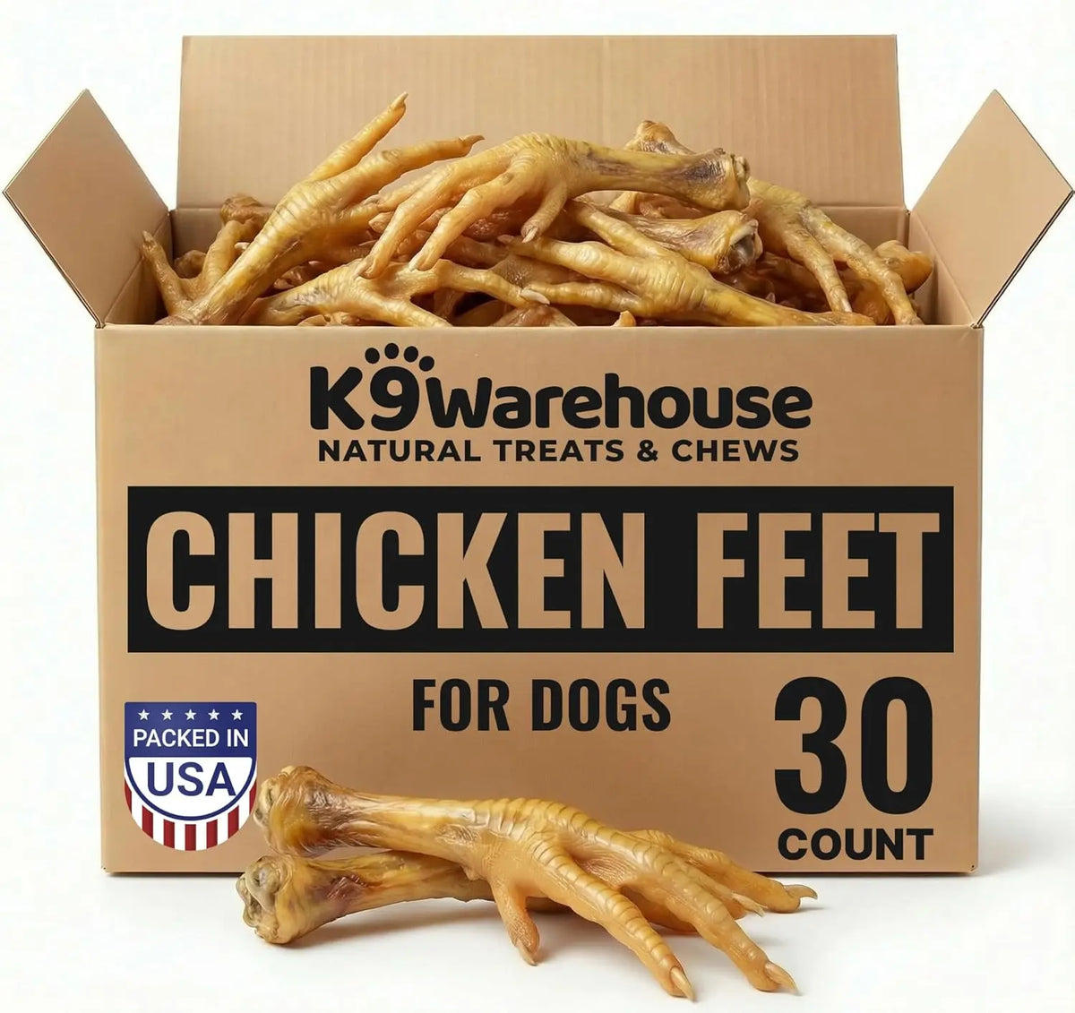 K9Warehouse Chicken Feet for Dogs - 30 Count Package