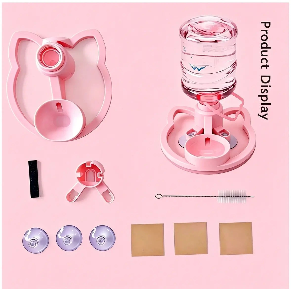 Gravity Auto-Refill Pet Water Dispenser with Water Bottle - Food-Grade ABS, No-Electric, Spill-Proof, Stable Bowl for Cats, Small Dogs, Keeps Clean Floors (Pink, Blue Options)