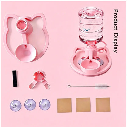 Gravity Auto-Refill Pet Water Dispenser with Water Bottle - Food-Grade ABS, No-Electric, Spill-Proof, Stable Bowl for Cats, Small Dogs, Keeps Clean Floors (Pink, Blue Options)