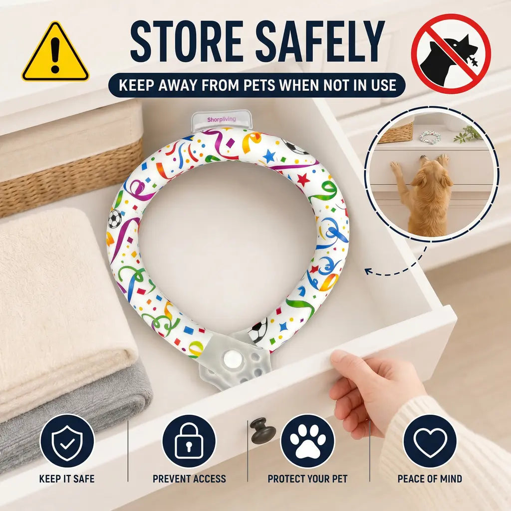 Reusable Pet Cooling Collar - TPU Eco-Friendly Customized Collar with Advanced Phase Change Material 64°F Ice Ring, No Condensation Sweat-Free Neck Wrap, Fast Freeze Instant Chill Panting Reduction for Small/Large Dogs, Summer Beach Trips
