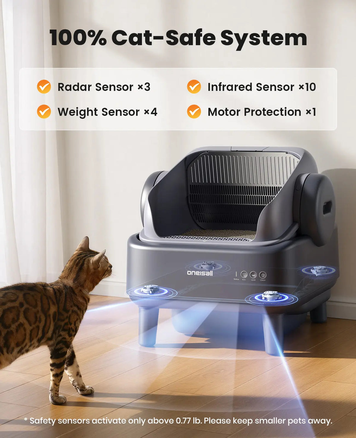 Sohochic Oneisall Smart Self-Cleaning Litter Box , Open-Top Easy Rinse Structure, APP Remote Control, 11L Big Waste Drawer for Adult Large Cats